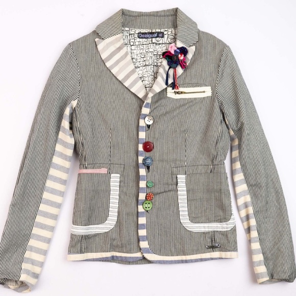 Desigual Jackets & Blazers - Desigual Multi Media Embellished Striped Jacket